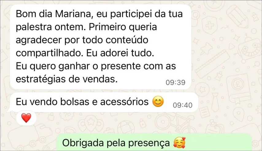 Depoimento no WhatsApp de uma participante da palestra