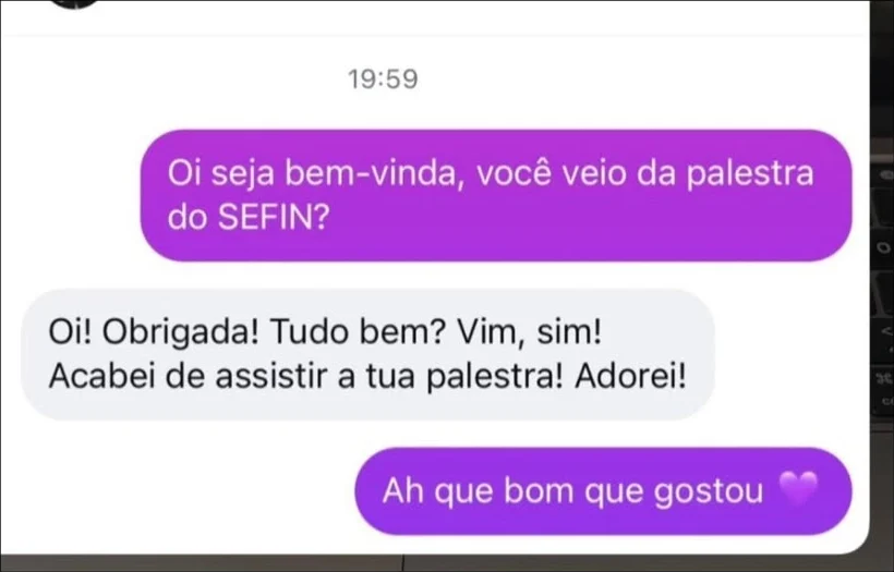 Depoimento no WhatsApp de uma participante da palestra