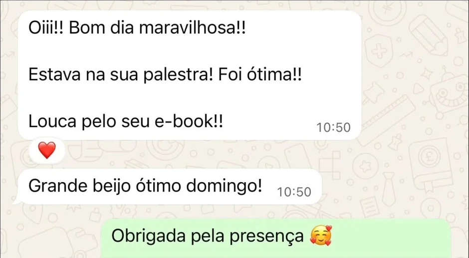 Depoimento no WhatsApp de uma participante da palestra