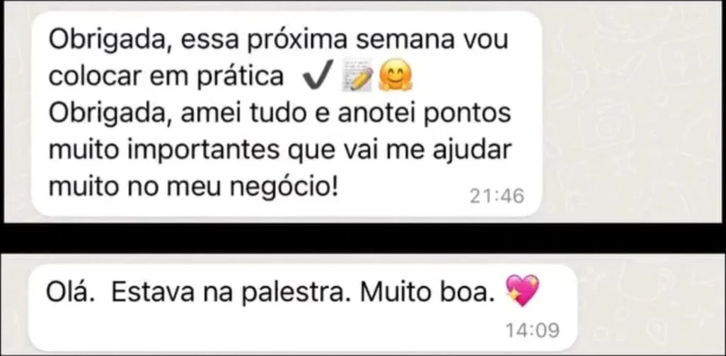 Depoimento no WhatsApp de uma participante da palestra