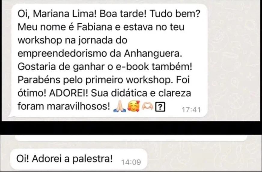 Depoimento no WhatsApp de Fabiana